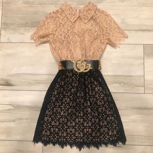 DKNY lace nude collared dress 2 S